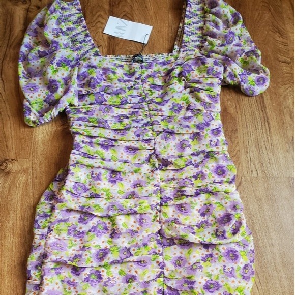 NWT Zara Purple Floral Mini dress - Picture 11 of 16